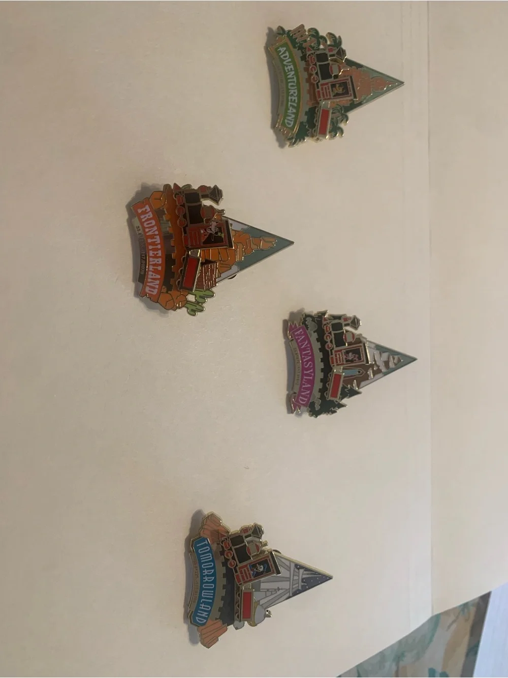 Disney Park Lands Enamel Wall Pins - Green, Orange, Pink, Blue